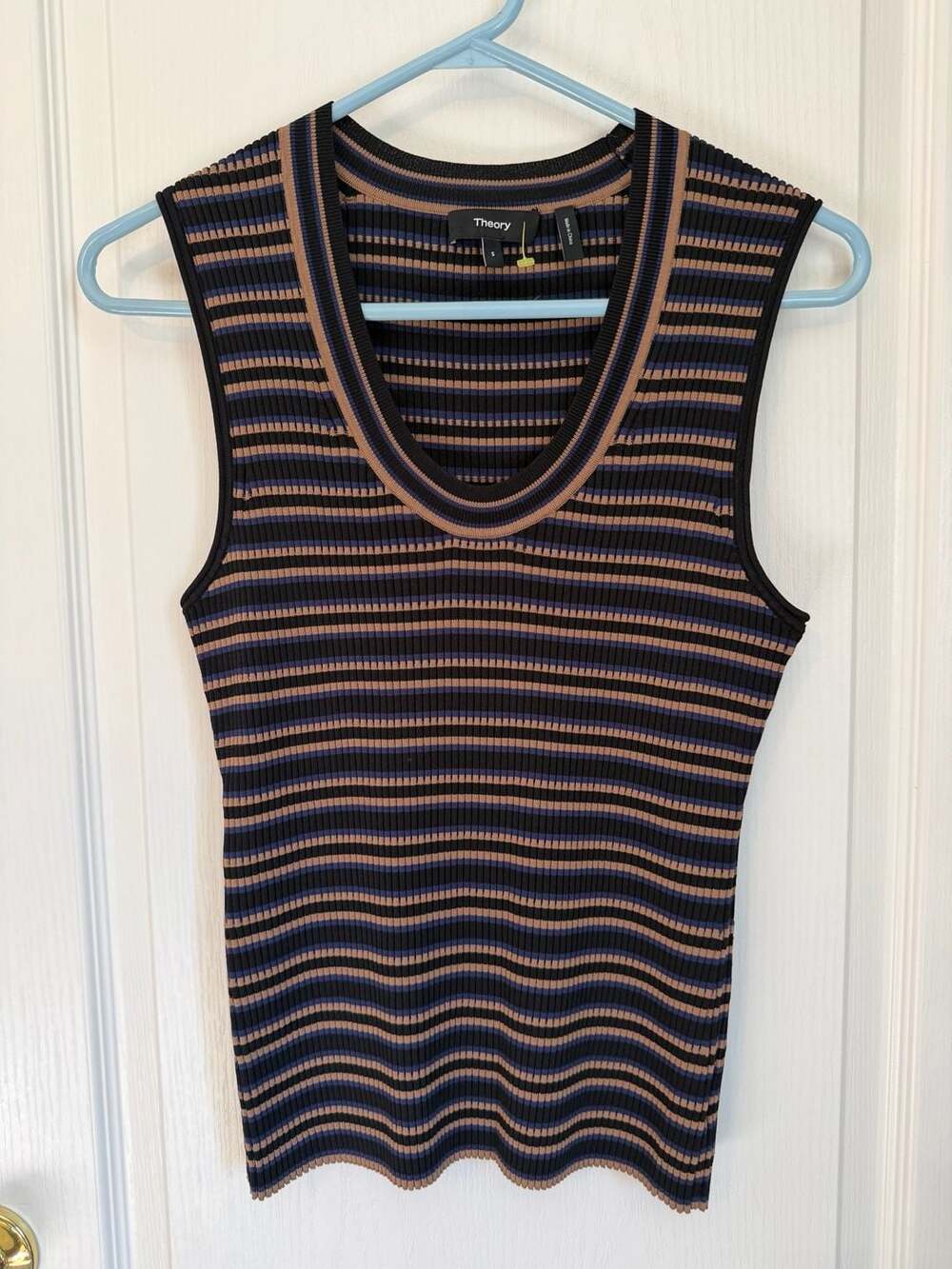 Theory Striped Scoop-Neck Knit Tank Top